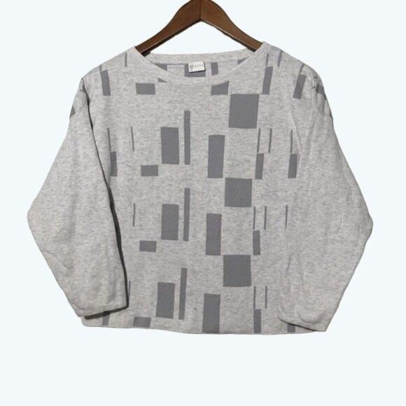 Poetry Shirt Boxy Geometric Heather Grey Color Block Knit Pullover Size4/6 - Picture 1 of 4